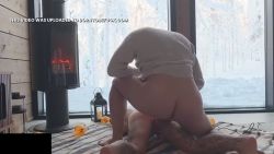 LittleAngel84 rides reverse cowgirl by the fireplace