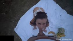 POV Lakeside Blowjob with Young French Brunette