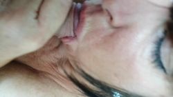 Rough facefuck on a willing brunette in close-up