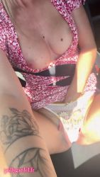 Elegant Tattooed Blonde Masturbates in Red Summer Dress